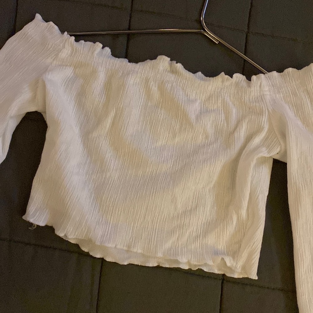 Off shoulder white crop top with ruffle top
